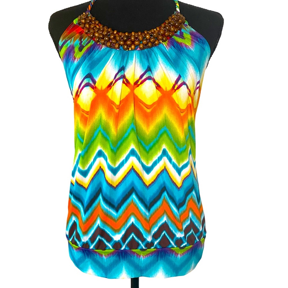 Heart Soul Women’s Strapless Beaded Top Multicolor Rope Tie Around Neck Size M